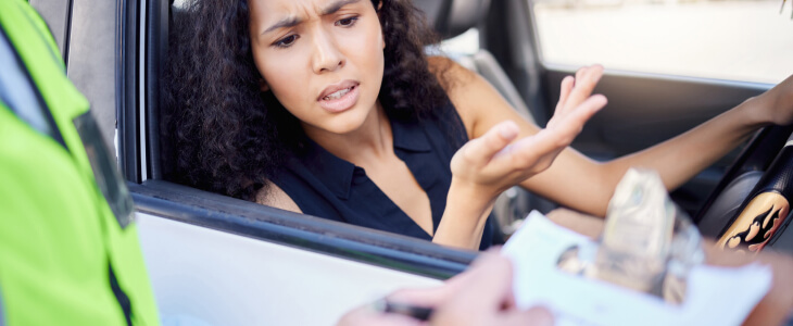 A woman gets a citation for disobeying road procedures